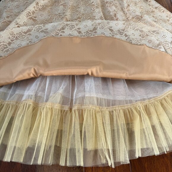 Vtg Masquerade Gold Cocktail Dress Gown Shimmer Lace Prom Y2K Fairy Size 5/6 - Picture 5 of 13